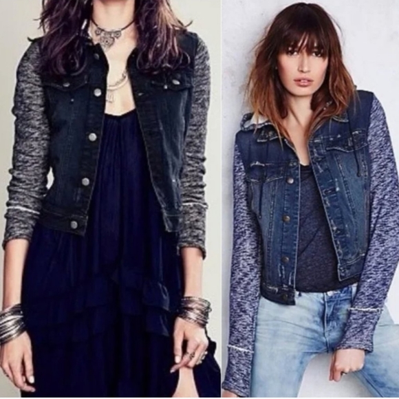 Free People staple dark denim essential hooded sweatshirt jacket sz M EUC! - Picture 6 of 6